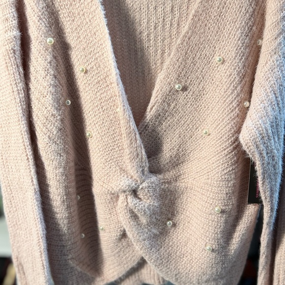 3XL Plus Size Pink Pearl Twist Front Sweater - Picture 3 of 4